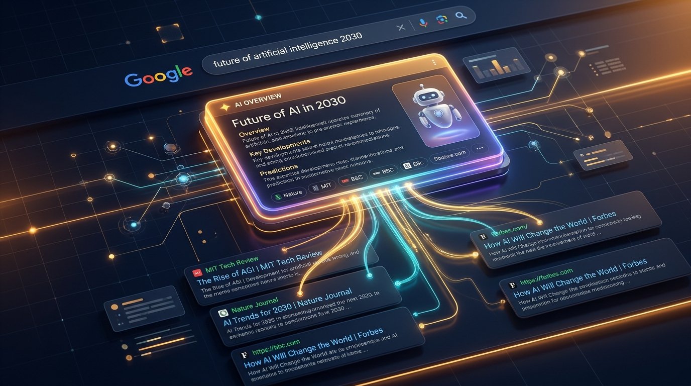 Google AI Overview generative search results connecting to organic source websites